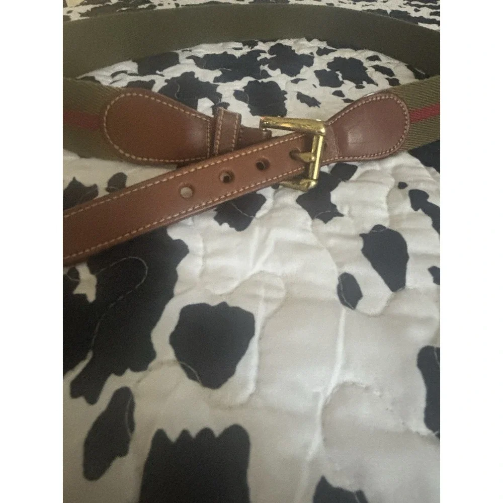 Dooney & Bourke Belt Size 36 USA Vintage Woven Solid Brass Leather Trim Stripe